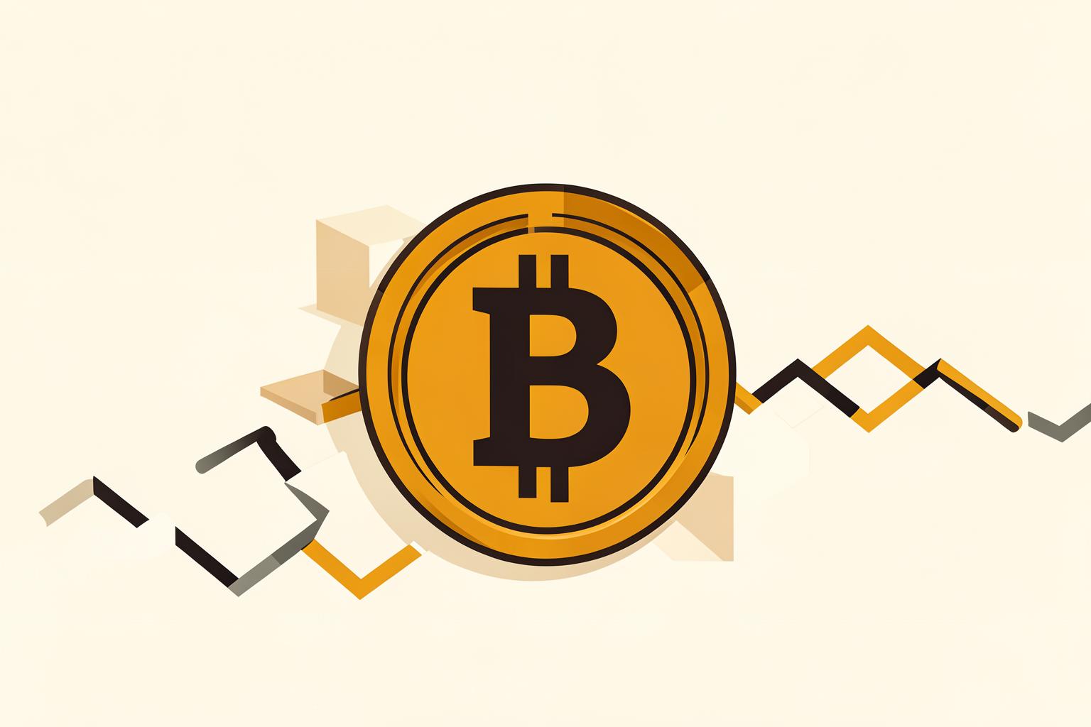 Ilustración de una moneda de Bitcoin con bloques de una cadena blockchain